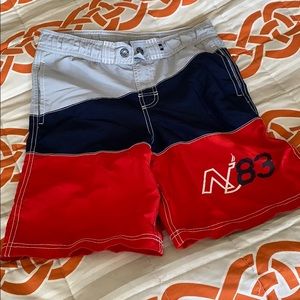 Nautica red white grey swim trunks